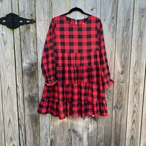 Foteisy Red & Black Buffalo Check Long Sleeve Lightweight dress Sz Small
